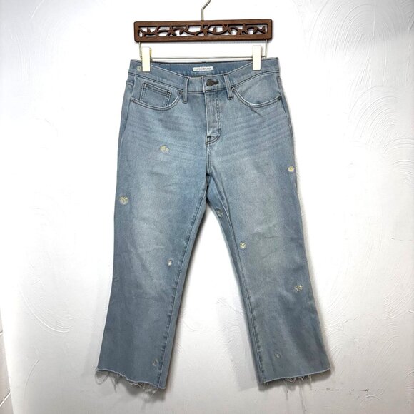 Lucky Brand Jeans Blue Light Wash Mid Rise Crop Mini Boot Cut Ava Raw Hem Womens - Picture 1 of 10